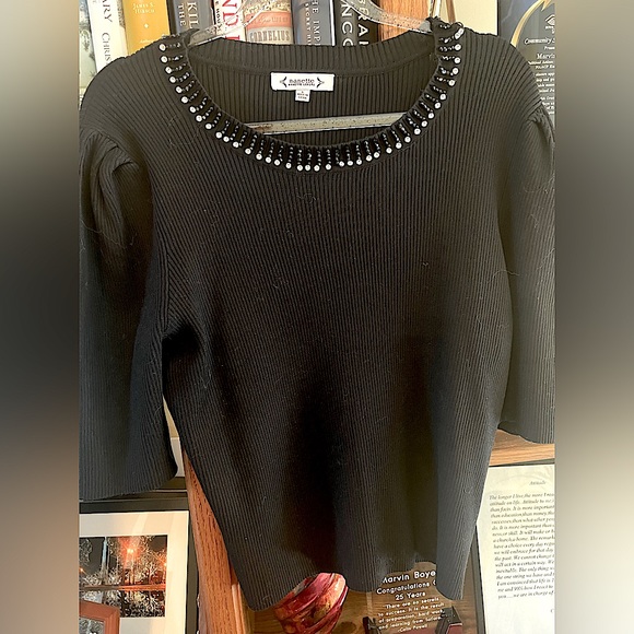Nanette Lepore Women's Lurex Rib Sleeve Pullover Sweater - Versatile Knit Top